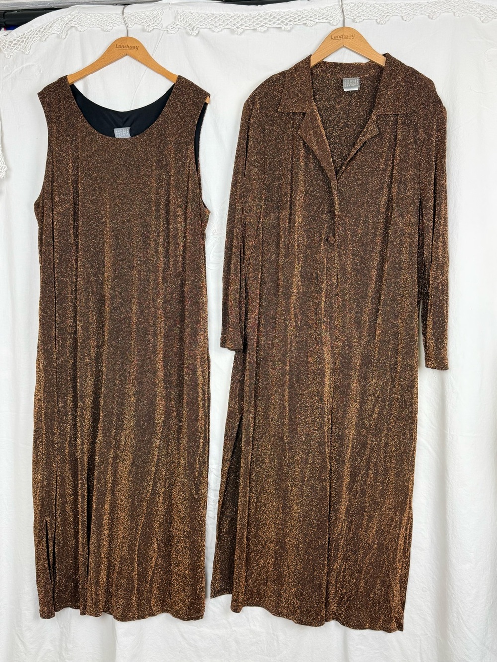 Rabbit Rabbit Rabbit Designs - Metallic Brown Long Dress & Duster Set - Size 24W